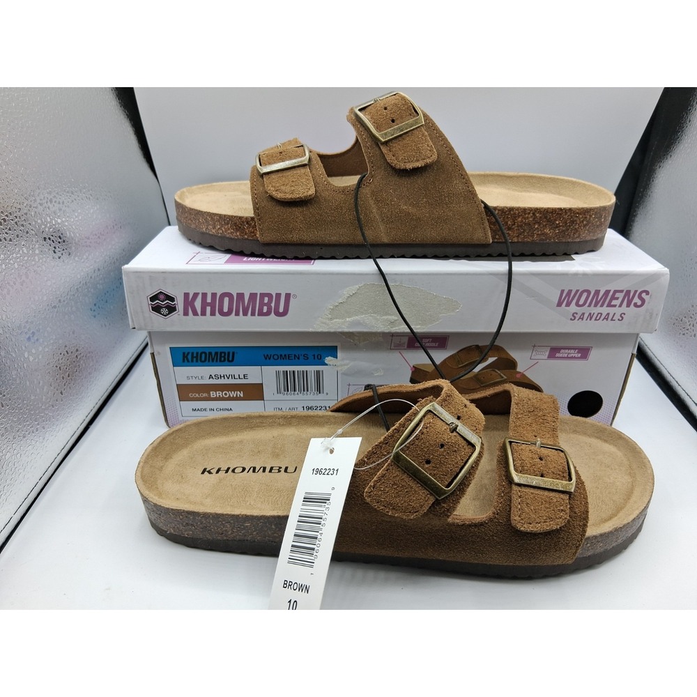 Khombu “Ashville” Women’s Dual Banded Straps Suede Leather Sandals (Brown) Sz 10